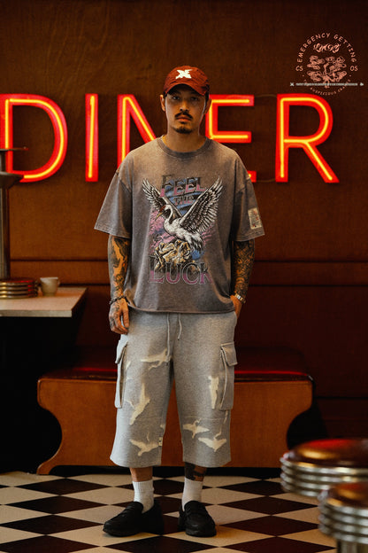 CLUB STUBBORN X OLDSOILISM M47 CROPPED SWEAT PANTS/ LASER CRANE GREY