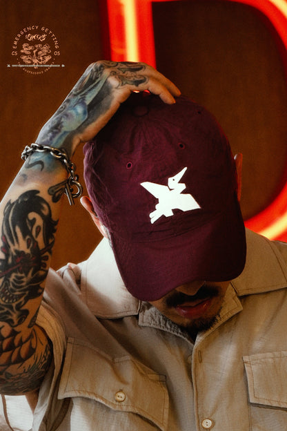CLUB STUBBORN X OLDSOILISM GEOMETRIC CRANE CAP/ BURGUNDY