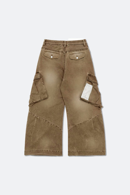 GROCERY WASHED WIDE LEG CARGO PANTS/ FADED BROWN