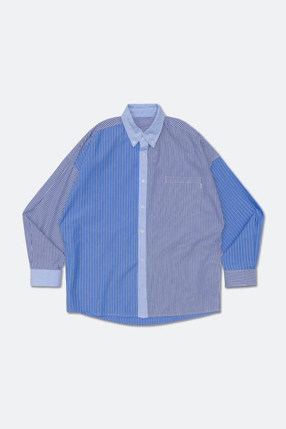 GROCERY MIX STRIPE PANEL OVERSIZED SHIRT/ BLUE & GREY