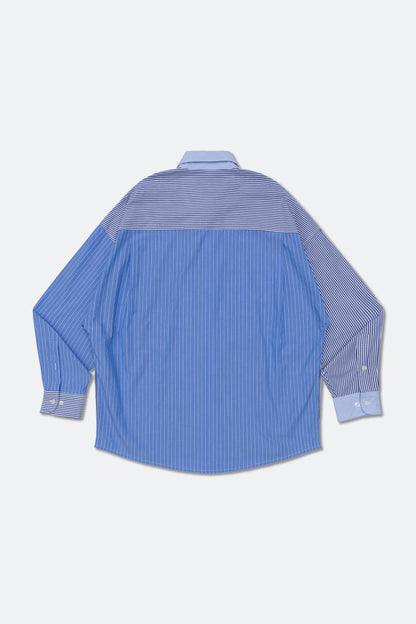 GROCERY MIX STRIPE PANEL OVERSIZED SHIRT/ BLUE & GREY