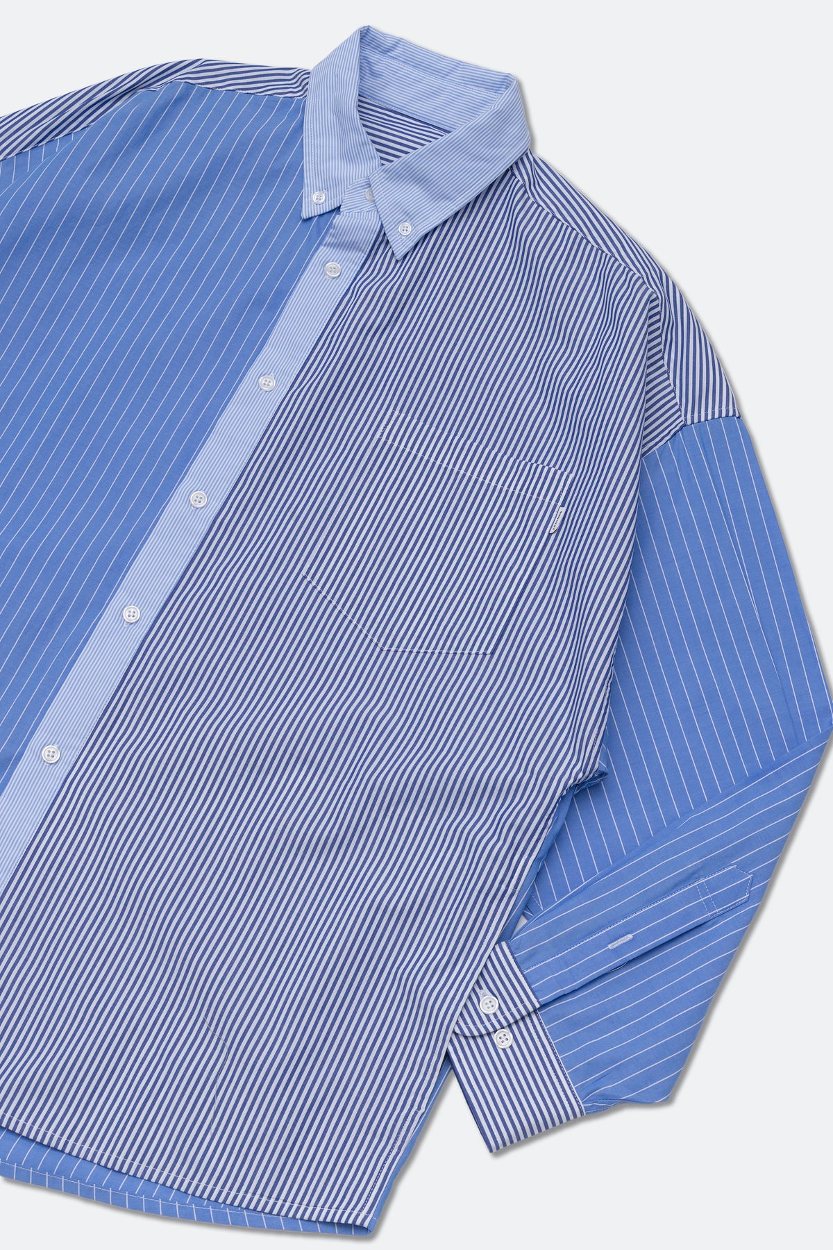 GROCERY MIX STRIPE PANEL OVERSIZED SHIRT/ BLUE & GREY