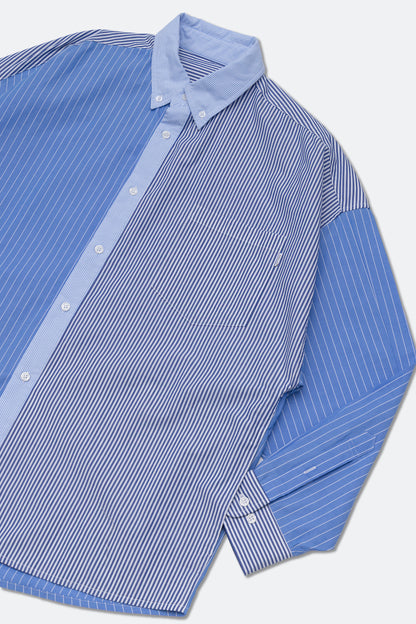 GROCERY MIX STRIPE PANEL OVERSIZED SHIRT/ BLUE & GREY
