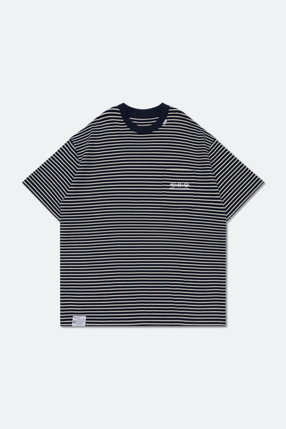 GROCERY EMBROIDERY LOGO POCKET STRIPE TEE/ NAVY & WHITE