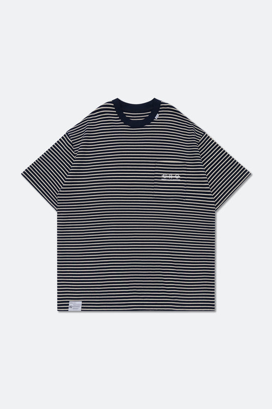 GROCERY EMBROIDERY LOGO POCKET STRIPE TEE/ NAVY & WHITE