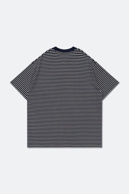 GROCERY EMBROIDERY LOGO POCKET STRIPE TEE/ NAVY & WHITE