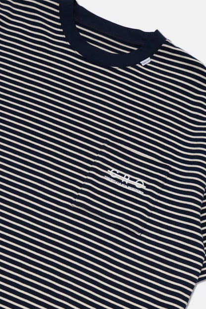 GROCERY EMBROIDERY LOGO POCKET STRIPE TEE/ NAVY & WHITE