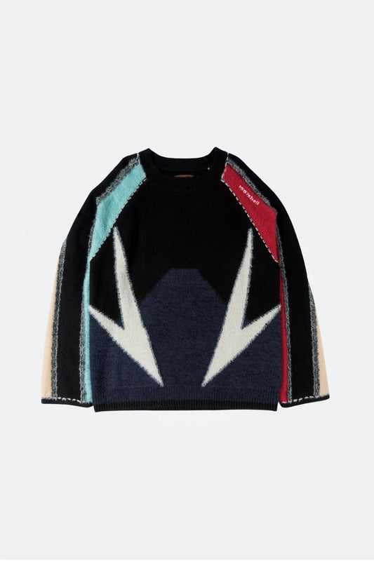 1997SHELL PATCH KNIT SWEATER/ BLACK - GROGROCERY