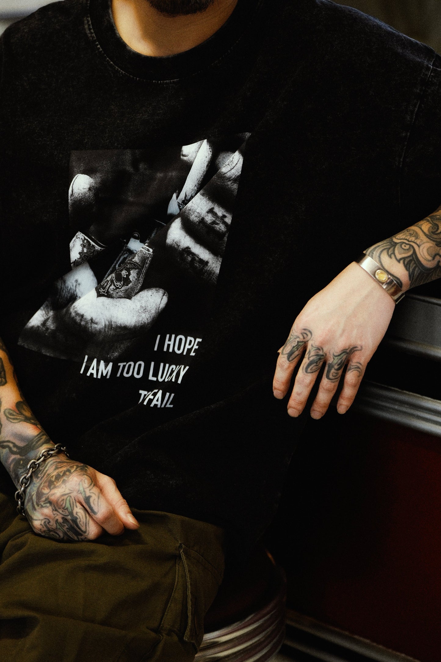CLUB STUBBORN X OLDSOILISM THE LUCKY PHOTOPRINT TEE/ WASHED BLACK