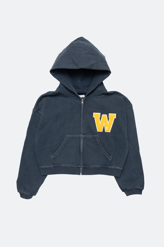WARM WINTER DAYS VARSITY ZIP UP HOODIE/ NAVY