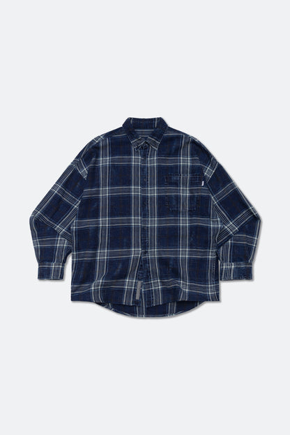 GROCERY VINTAGE WASHED FLANNEL CHECK SHIRT/ NAVY