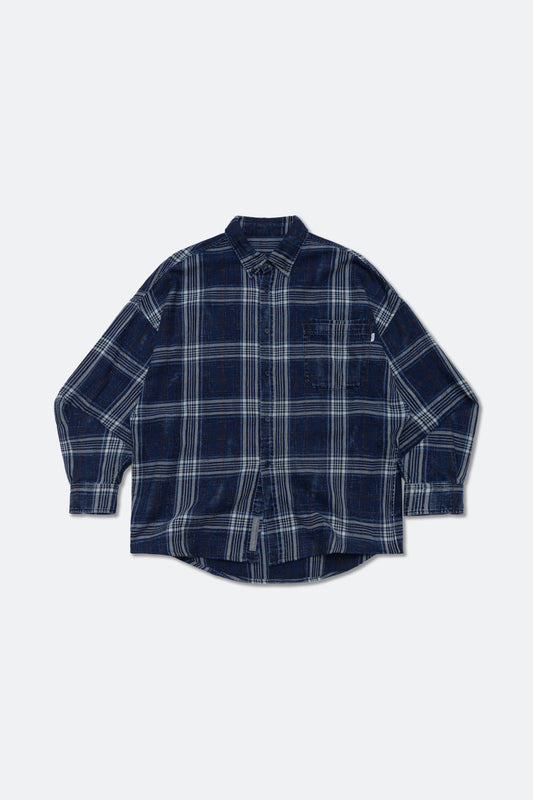 GROCERY VINTAGE WASHED FLANNEL CHECK SHIRT/ NAVY
