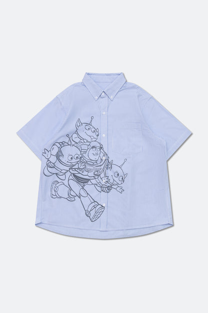 GROCERY | TARMAC | TOY STORY BUZZ & ALIENS STRIPE SHORT SLEEVE SHIRT/ BLUE