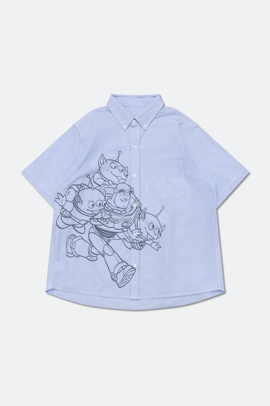 GROCERY | TARMAC | TOY STORY BUZZ & ALIENS STRIPE SHORT SLEEVE SHIRT/ BLUE