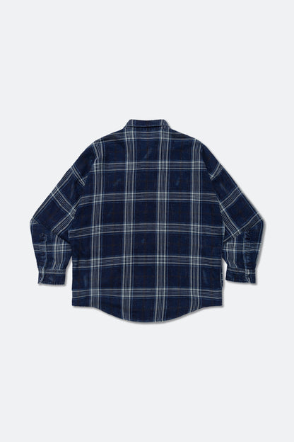 GROCERY VINTAGE WASHED FLANNEL CHECK SHIRT/ NAVY
