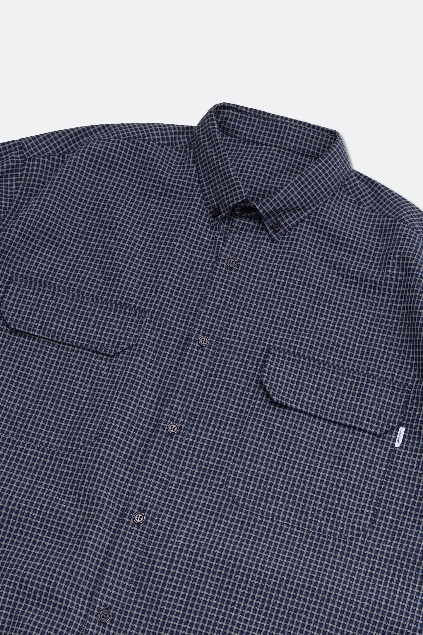 GROCERY DOUBLE POCKET SHORT SLEEVE CHECK SHIRT/ NAVY