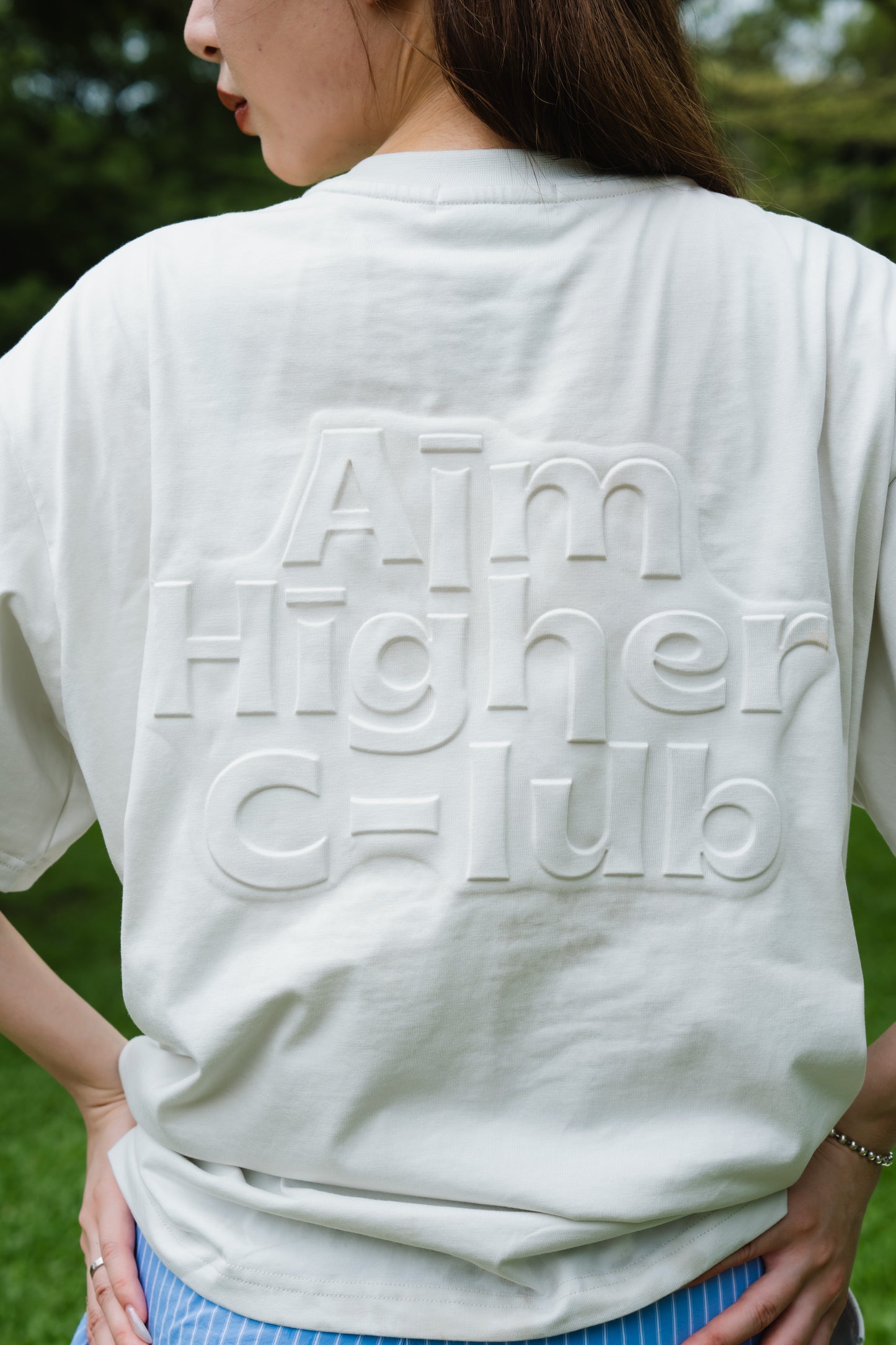 Aim Higher Club Embossed Unisex Logo Tee/ Cream