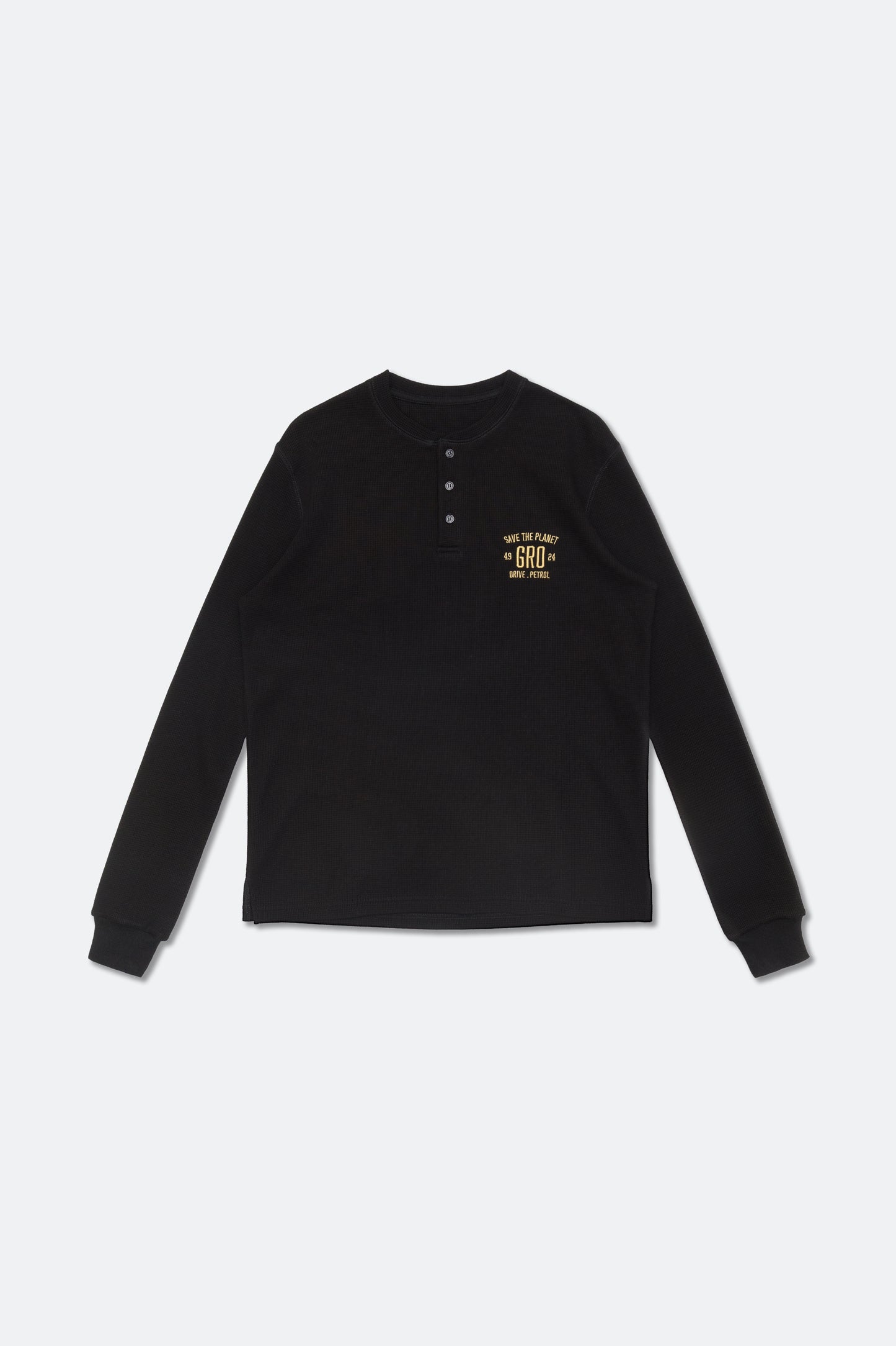gro. by DM WAFFLE HENLEY NECK LONG TOP/ BLACK