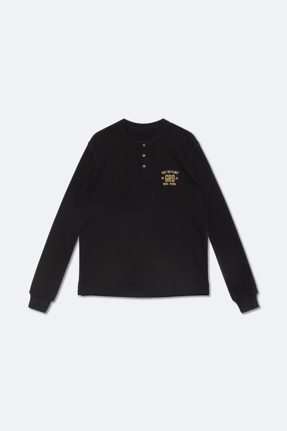 gro. by DM WAFFLE HENLEY NECK LONG TOP/ BLACK