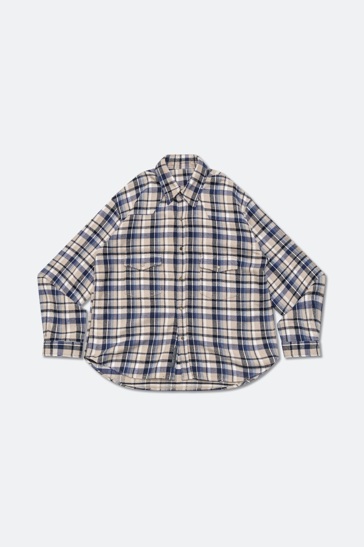 GROCERY DOUBLE POCKET FLANNEL SHIRT/ BEIGE & NAVY