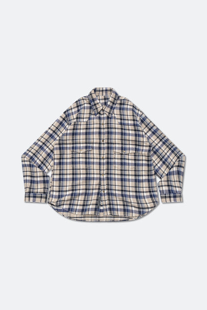 GROCERY DOUBLE POCKET FLANNEL SHIRT/ BEIGE & NAVY