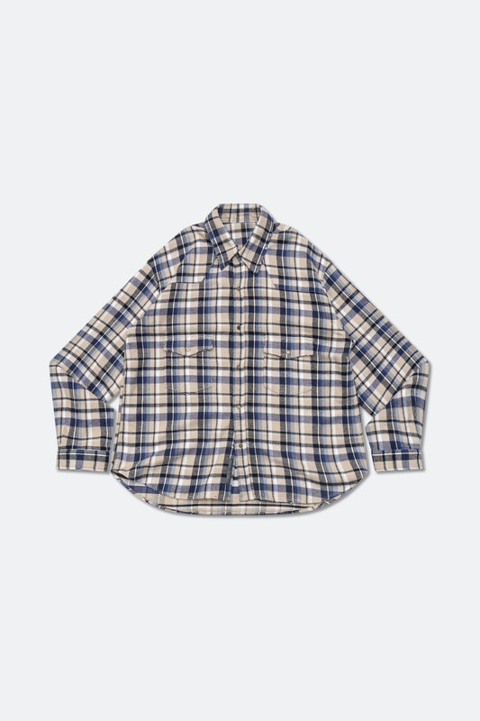 GROCERY DOUBLE POCKET FLANNEL SHIRT/ BEIGE & NAVY