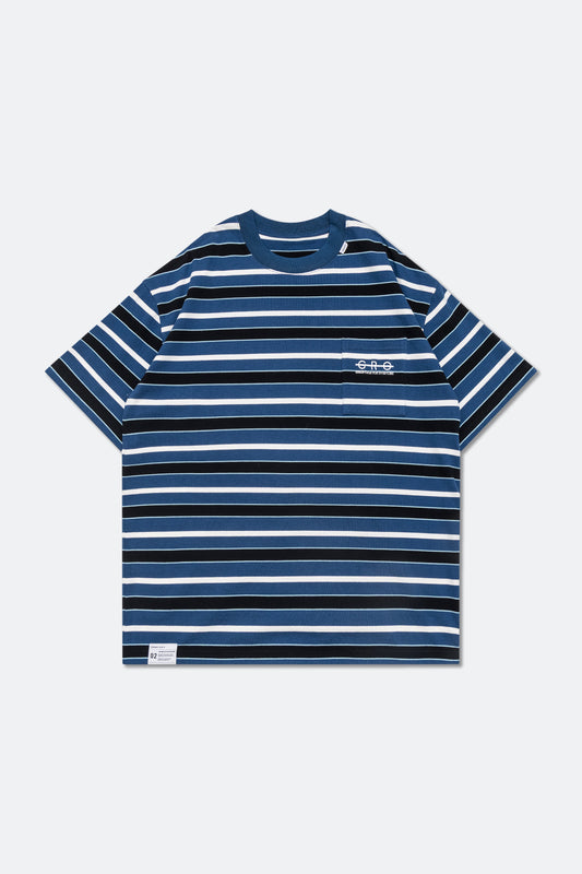GROCERY EMBROIDERY LOGO STRIPE POCKET TEE/ BLUE & WHITE