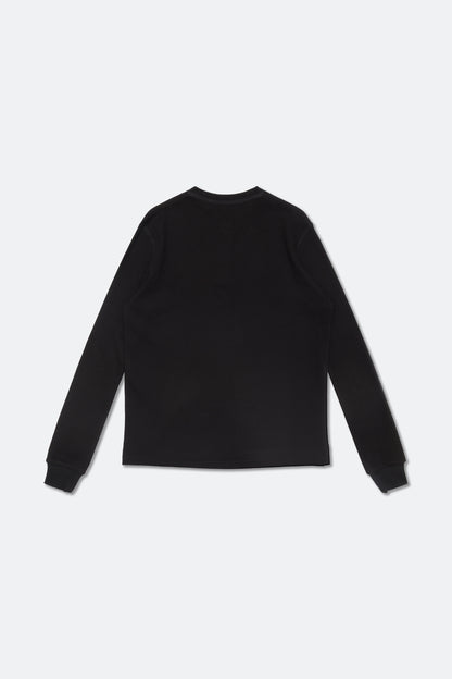 gro. by DM WAFFLE HENLEY NECK LONG TOP/ BLACK