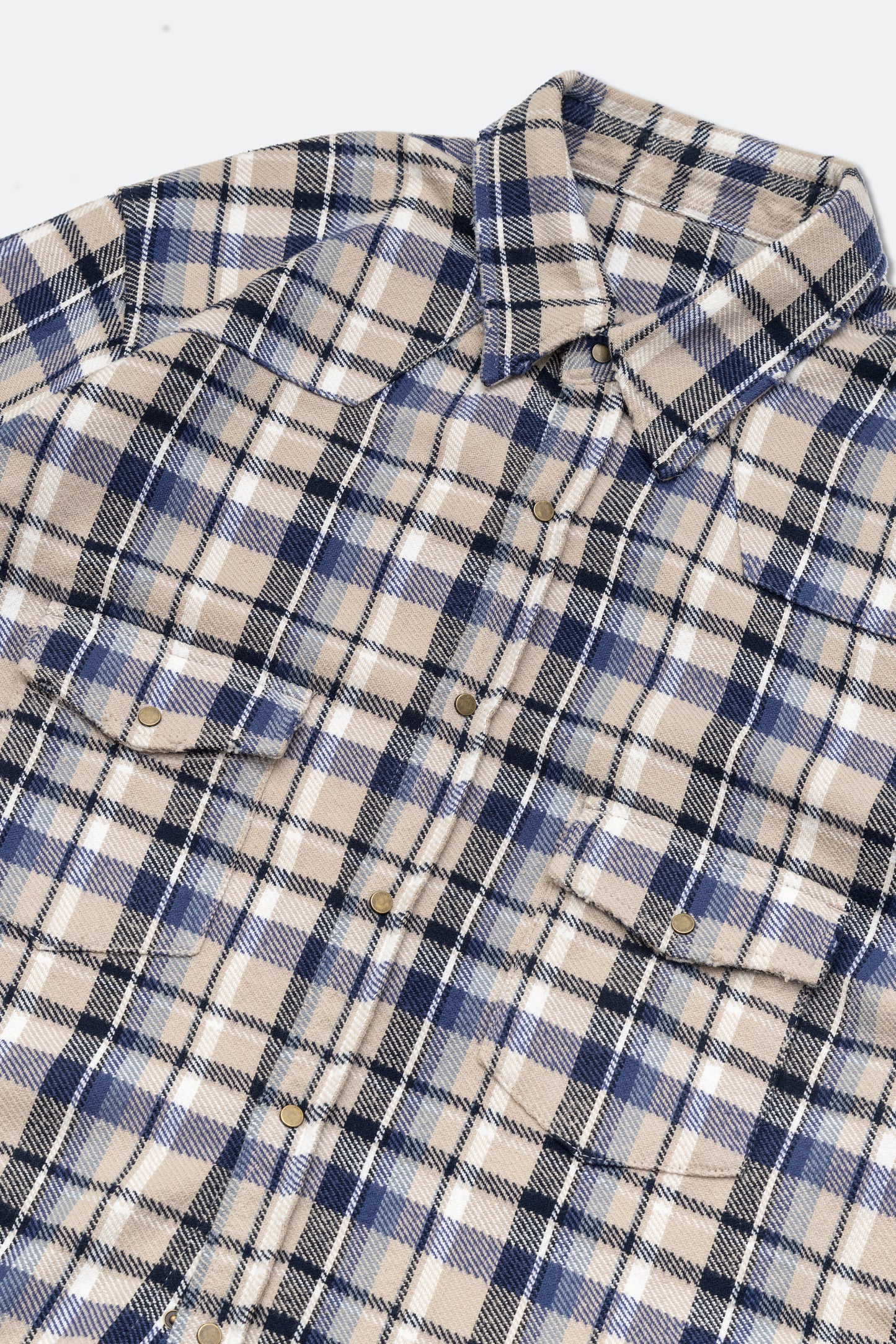 GROCERY DOUBLE POCKET FLANNEL SHIRT/ BEIGE & NAVY