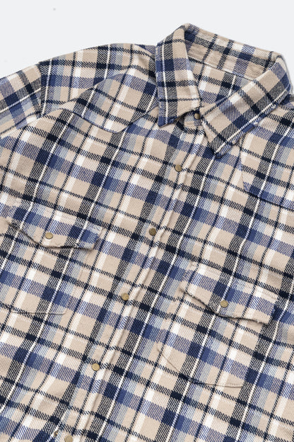 GROCERY DOUBLE POCKET FLANNEL SHIRT/ BEIGE & NAVY