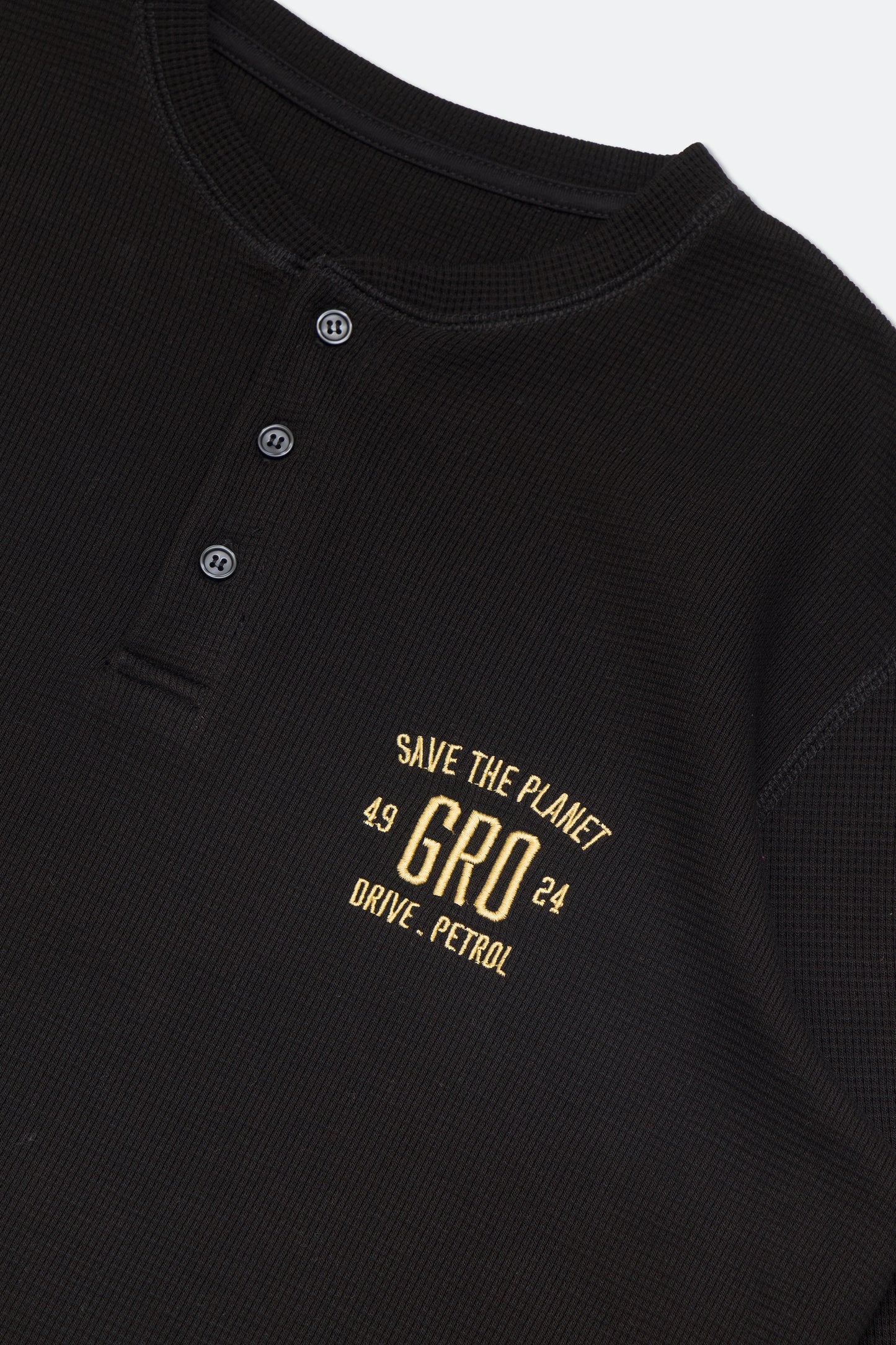 gro. by DM WAFFLE HENLEY NECK LONG TOP/ BLACK