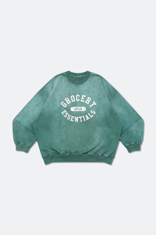 GROCERY WASHED COLLEGE LOGO CREWNECK SWEATER/ FADED GREEN