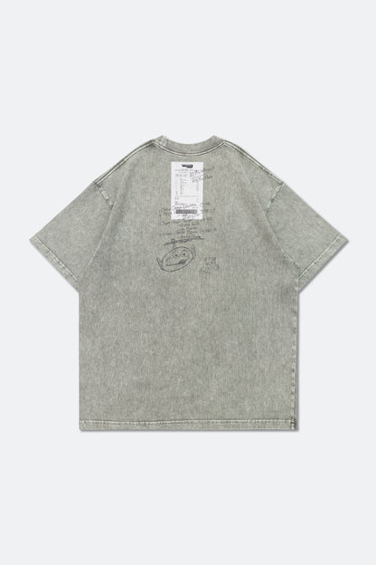 GROCERY | TARMAC | TOY STORY PIZZA PLANET HAND DRAWN RECEIPT WASHED GRAPHIC BOXY TEE/ GREY