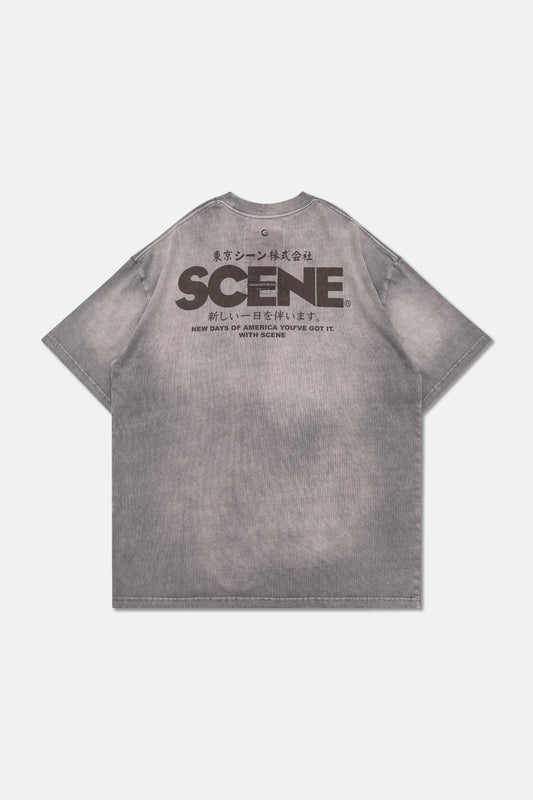 GROCERY x SCENE RETRO LOGO WASHED TEE/ FADED GREY