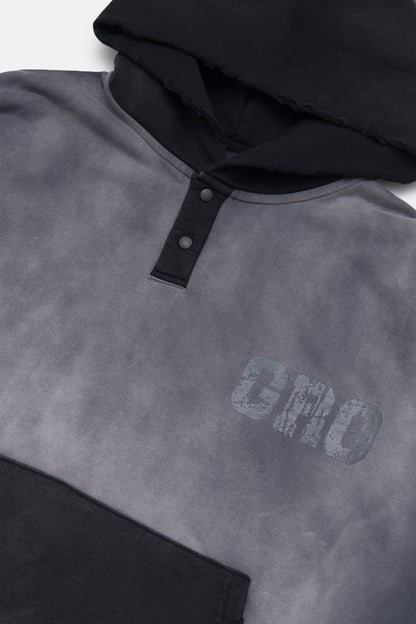 GROCERY TWO TONE BUTTON NECK WASHED HOODIE/ GREY & BLACK