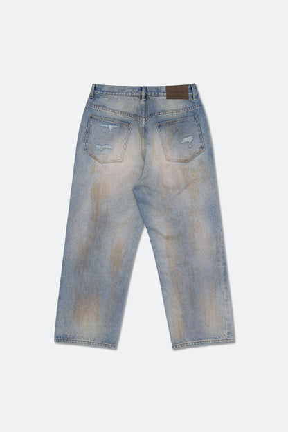 GROCERY PATCH DESTROY DIRTY WASHED BAGGY JEANS/ LIGHT BLUE