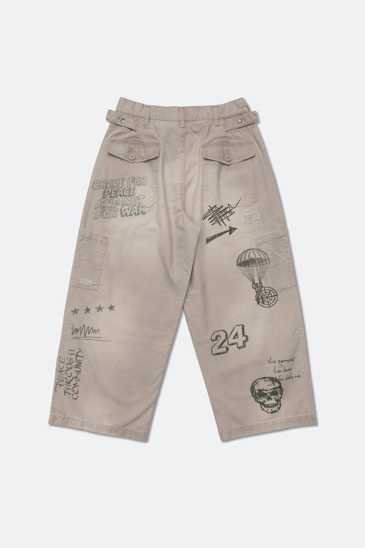 GROCERY HAND DRAWN GRAPHIC WASHED WIDE CHINO PANTS/ BEIGE