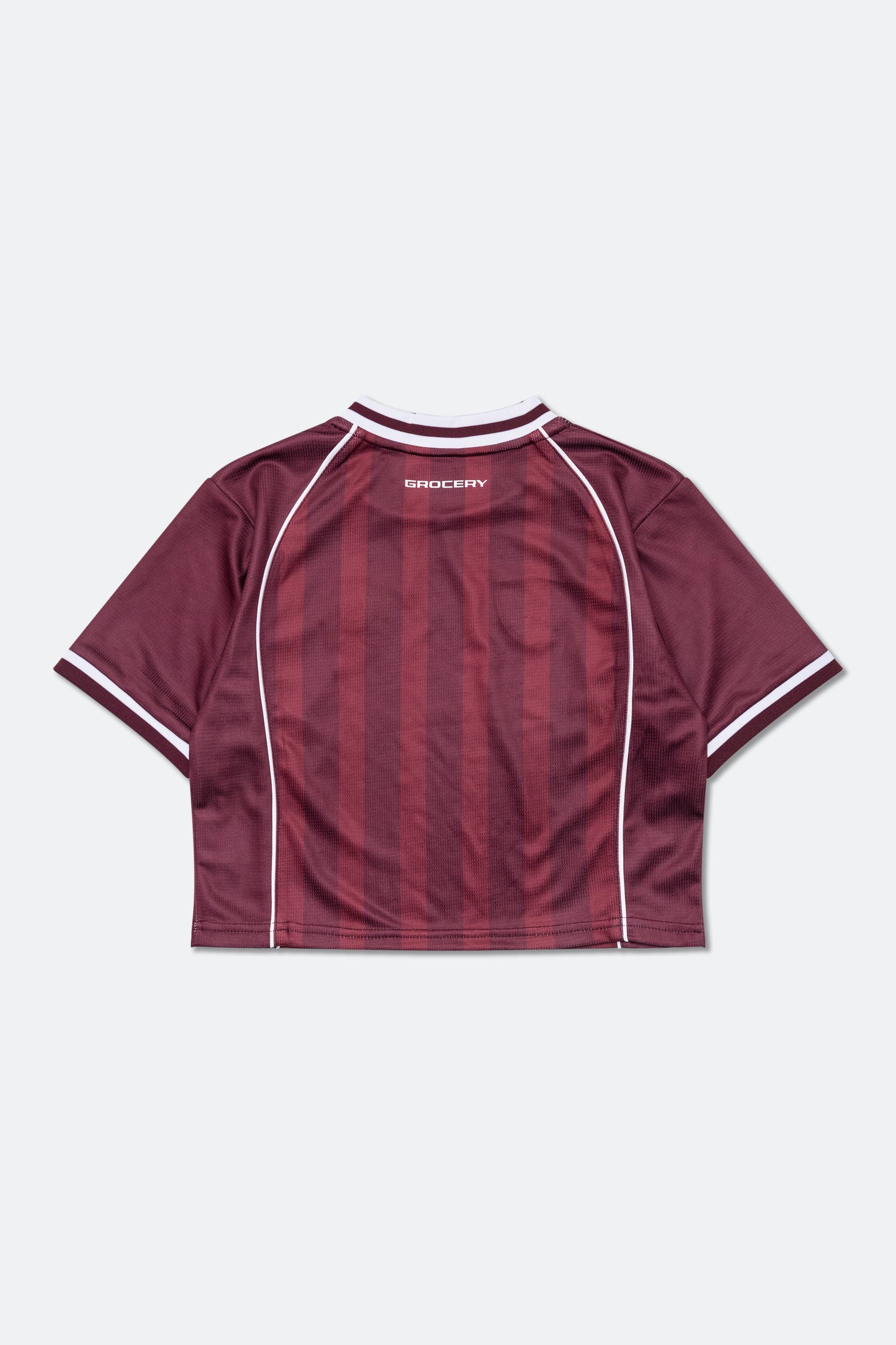 GROCERY COLLEGE STRIPE CROPPED JERSEY/ BURGUNDY