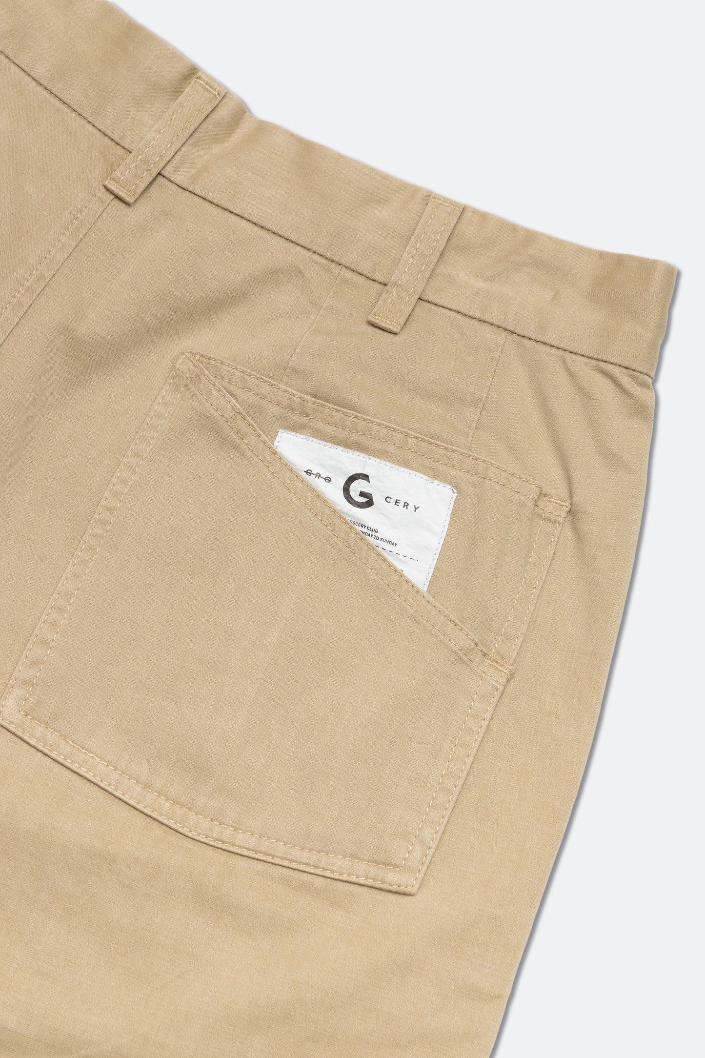 GROCERY WASHED DOUBLE POCKET DISTRESSED CHINO SHORTS/ KHAKI