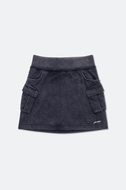 GROCERY WASHED CARGO MINI SWEAT SKIRT/ BLACK