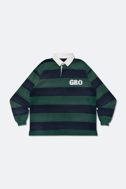 GROCERY PATCH LOGO LONG SLEEVE RUGBY SHIRT/ GREEN & NAVY
