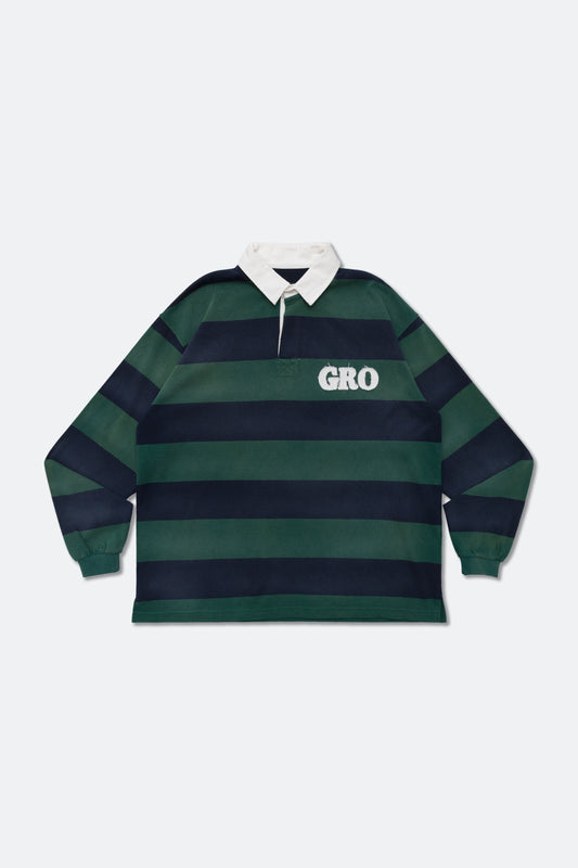 GROCERY PATCH LOGO LONG SLEEVE RUGBY SHIRT/ GREEN & NAVY