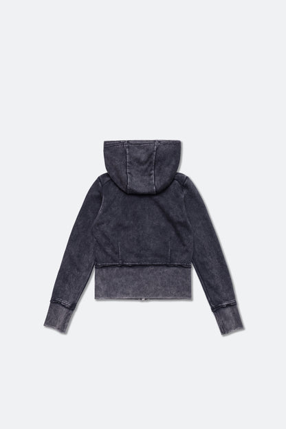 GROCERY WASHED CROPPED ZIP UP HOODIE/ BLACK