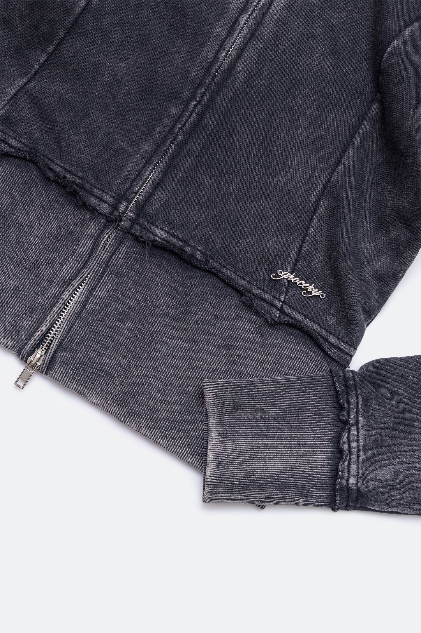 GROCERY WASHED CROPPED ZIP UP HOODIE/ BLACK
