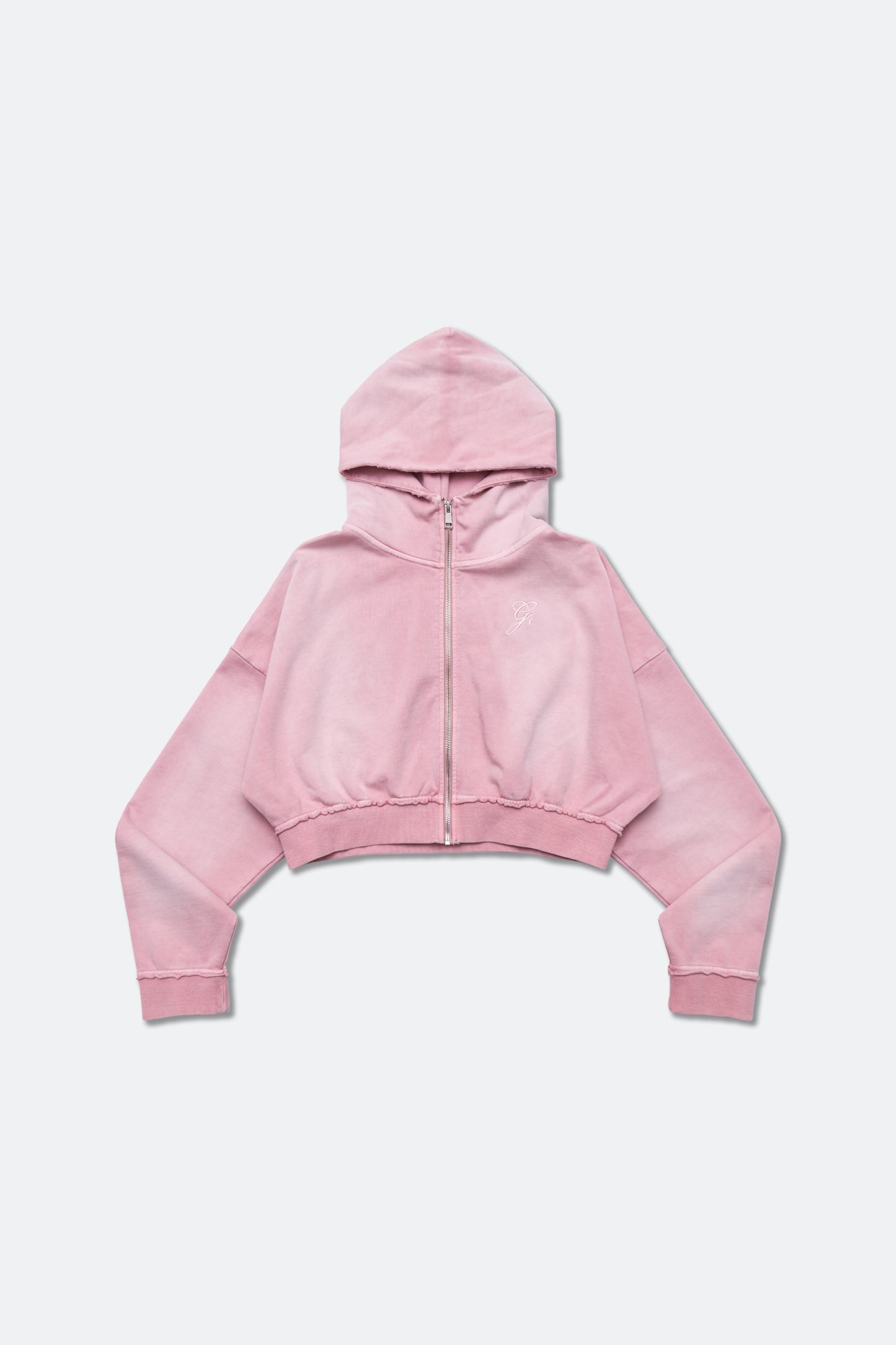 GROCERY FADE WASHED CROPPED ZIP UP HOODIE/ WASHED PINK