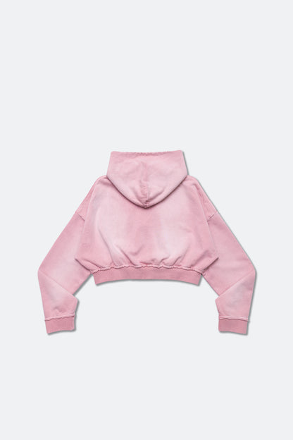 GROCERY FADE WASHED CROPPED ZIP UP HOODIE/ WASHED PINK