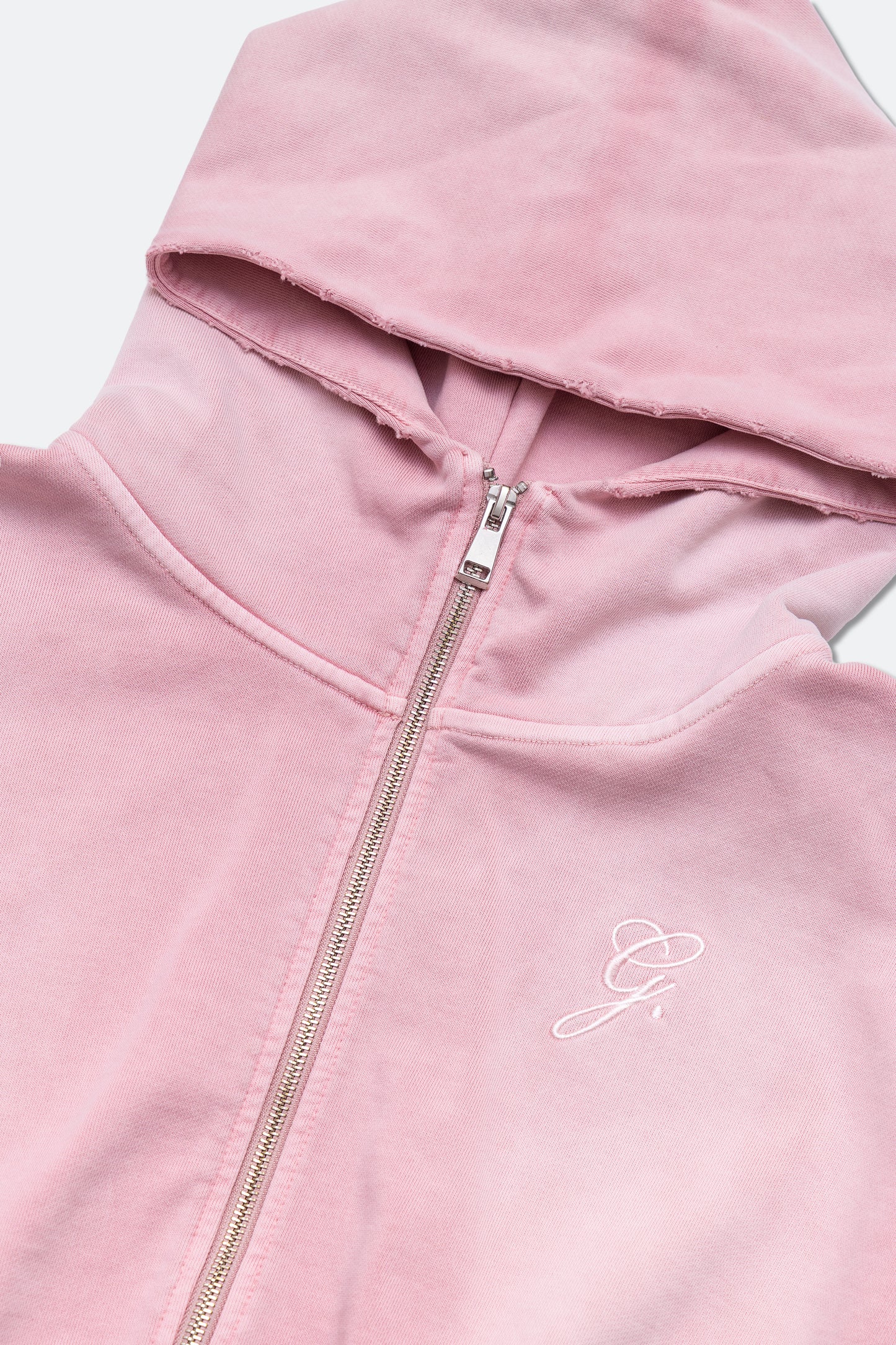 GROCERY FADE WASHED CROPPED ZIP UP HOODIE/ WASHED PINK