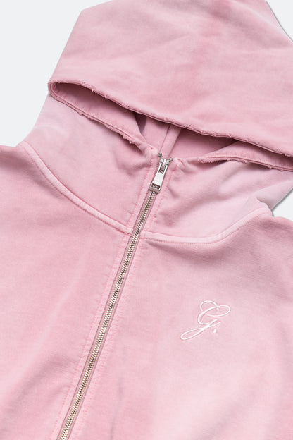 GROCERY FADE WASHED CROPPED ZIP UP HOODIE/ WASHED PINK