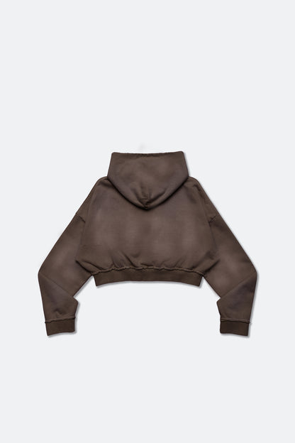 GROCERY FADE WASHED CROPPED ZIP UP HOODIE/ WASHED BROWN
