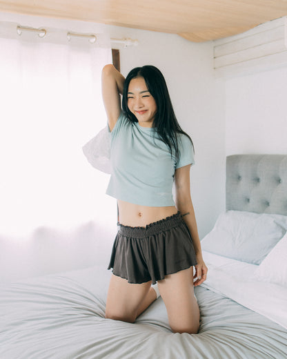 Aim Higher Club Core Flare Ruffle Shorts/ Chocolate